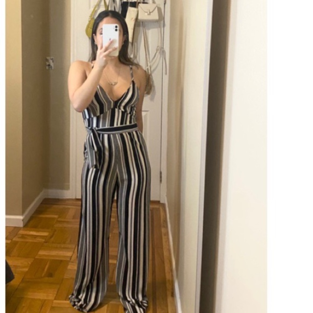 Tie Side Stripe Jumpsuit